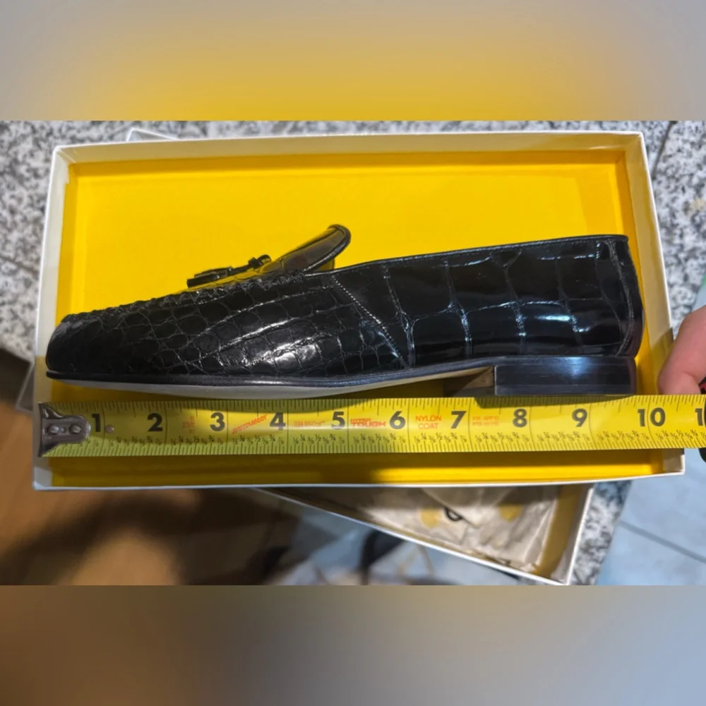 Escada Black Crocodile Embossed Loafers